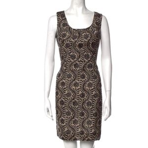 Milly Silk Black and Brown Vintage Floral Print Sleeveless Sheath Dress